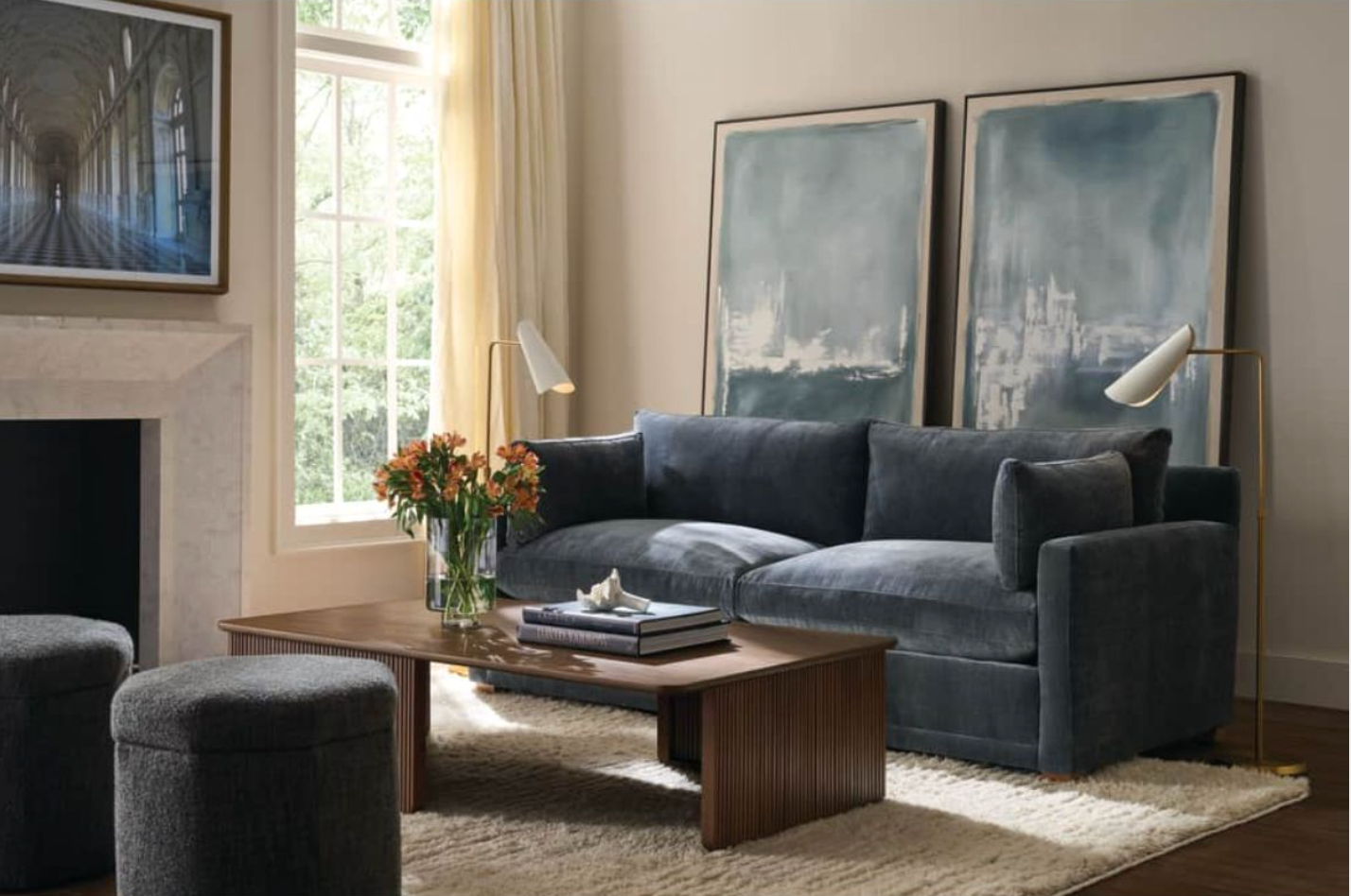 Quick Ship Sylvie 88" Sofa in Federal Blue Velvet