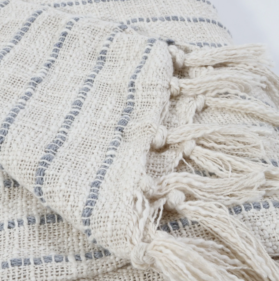 LA-4400-IBG-69 60x90 Jojo Oversized Throw, Ivory  & Blue