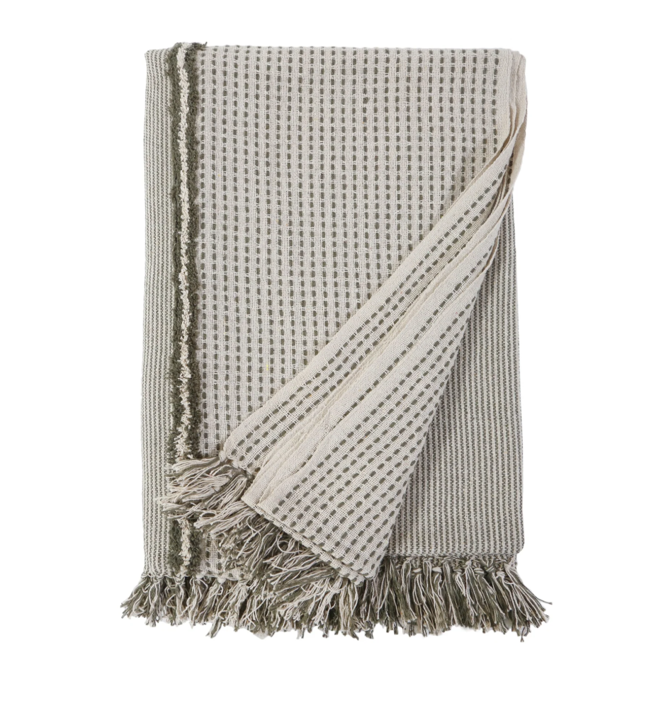 LA-4700-IMS 60x90 Jagger Oversized Throw, Ivory & Moss