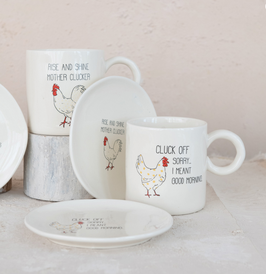 DG1218A 15oz Stoneware Mug w/ Chicken, 4 Styles