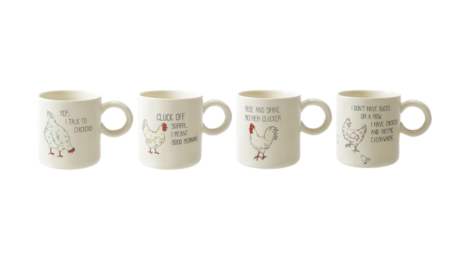 DG1218A 15oz Stoneware Mug w/ Chicken, 4 Styles