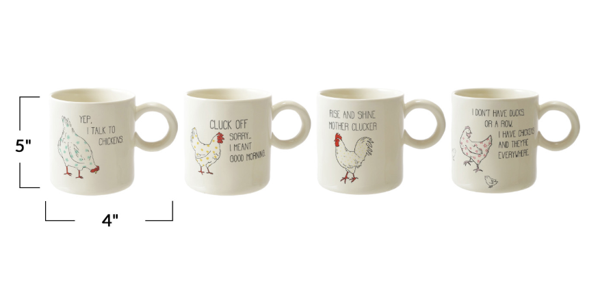 DG1218A 15oz Stoneware Mug w/ Chicken, 4 Styles