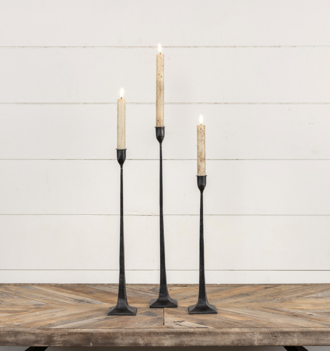 HY238141-L Large Forged Black Tapered Candle Holder