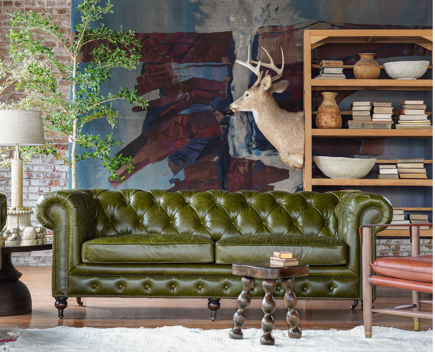 AS052 Churchill Green Leather Sofa