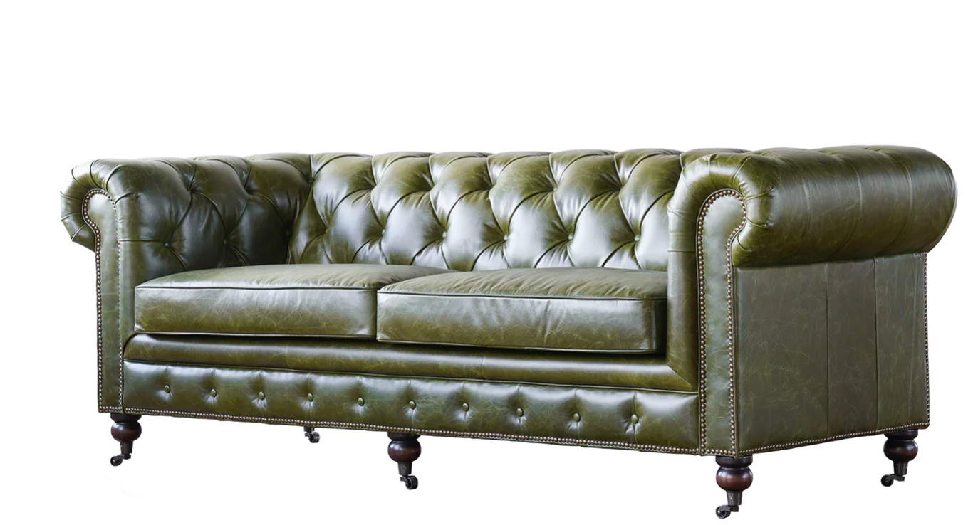 AS052 Churchill Green Leather Sofa