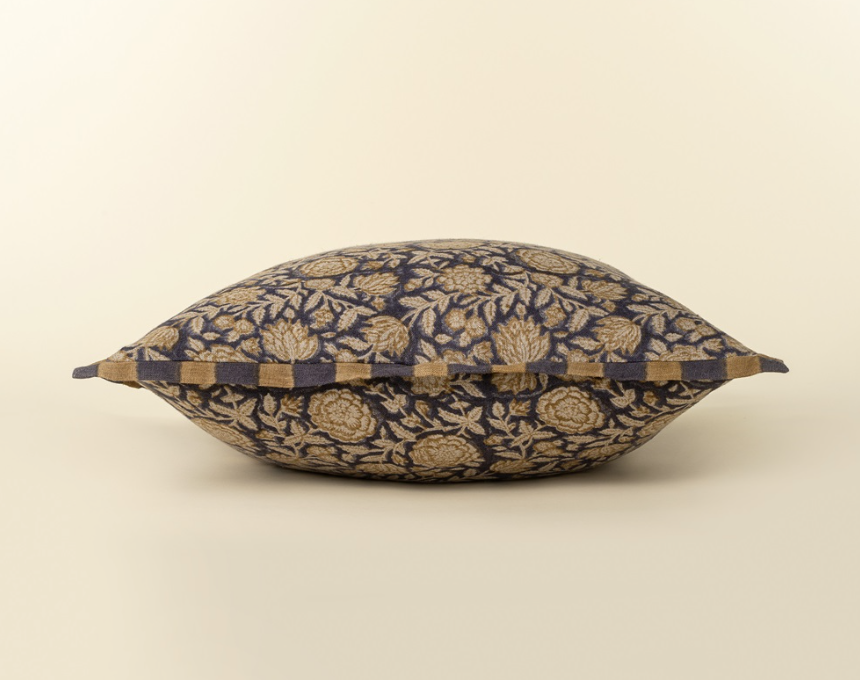 01-8978 20x20 Floral and Stripe Block Print Linen Pillow