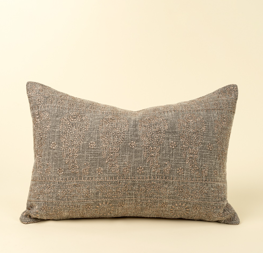 01-8868 16x24 Nisha Embroidered Pillow Ash