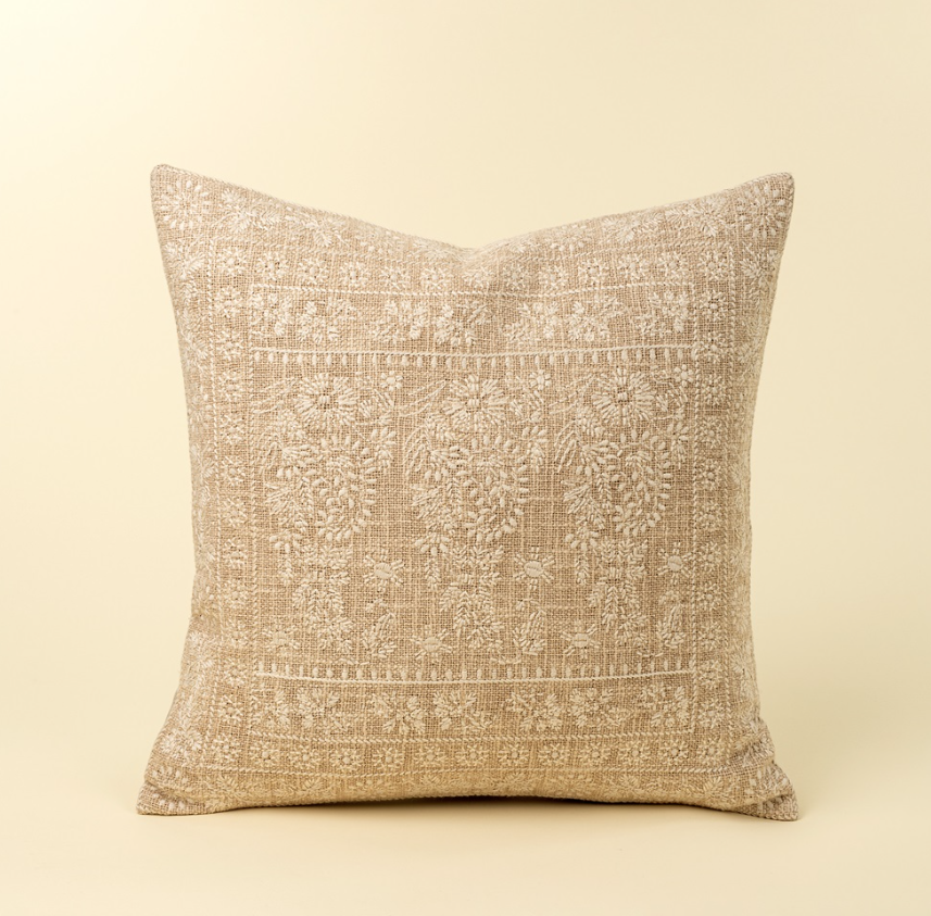 01-8864 20x20 Nisha Embroidered Pillow Ivory