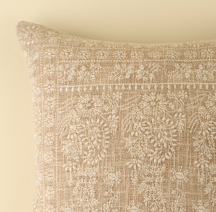 01-8864 20x20 Nisha Embroidered Pillow Ivory