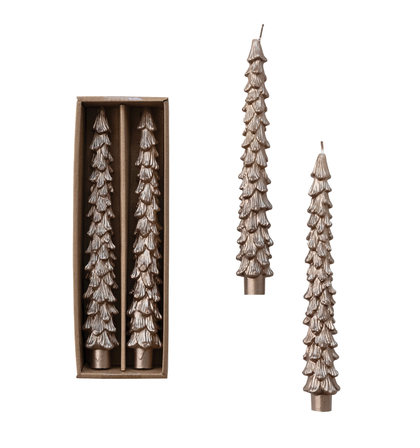 XT0887 10"H Unscented Tree-Shaped Taper, Champagne Set of 2