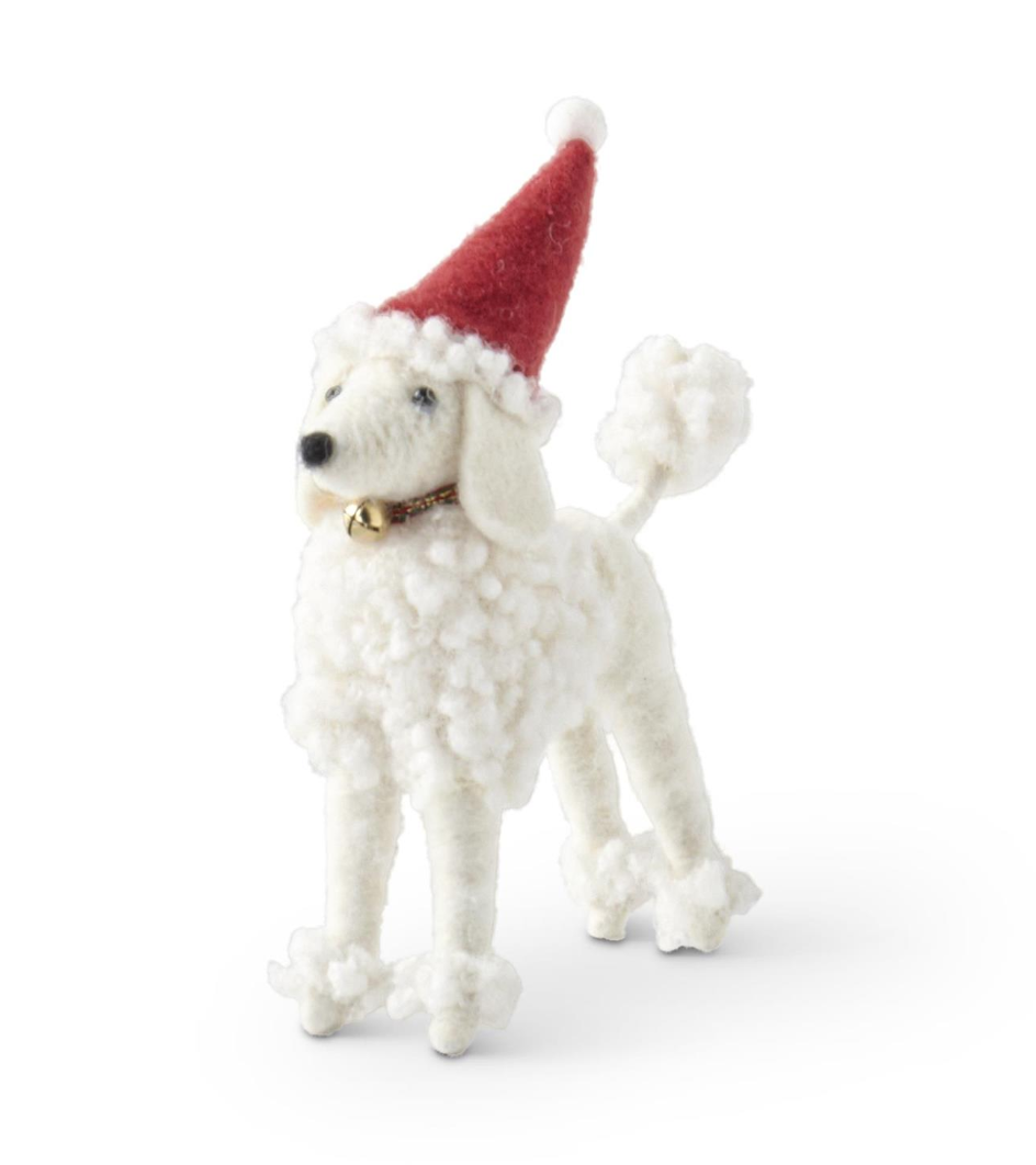 White Wool Dog w/ Santa Hat