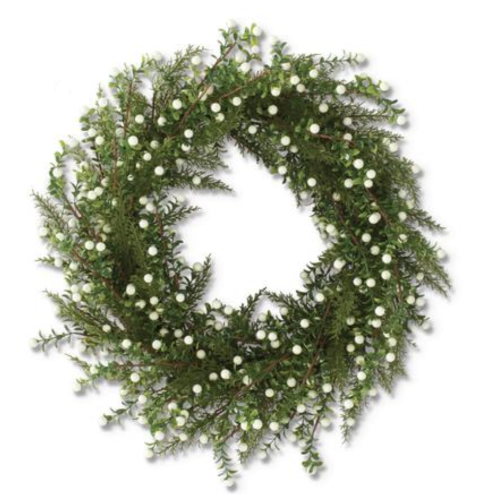 24" White Berry Prickly Heath & Pine Wreath