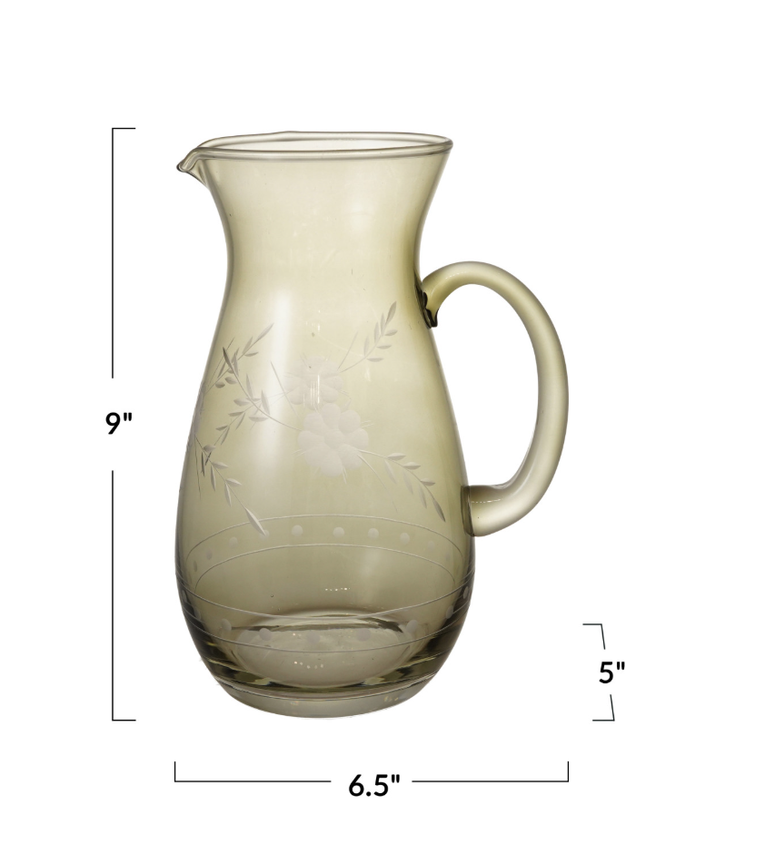54oz. Etched Botanical Glass Pitcher
