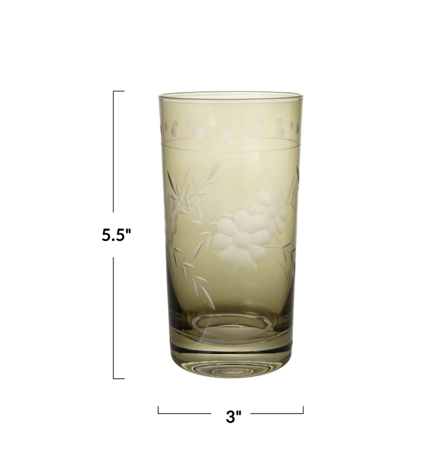 14oz. Etched Botanical Drinking Glass
