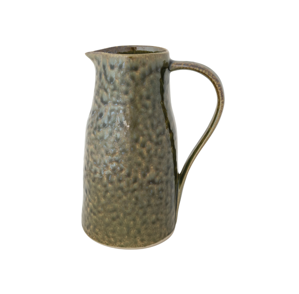2Qt. Green Stoneware Pitcher