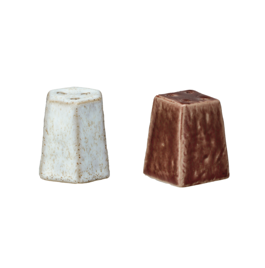 Stoneware Salt and Pepper Shakers w/ Tray