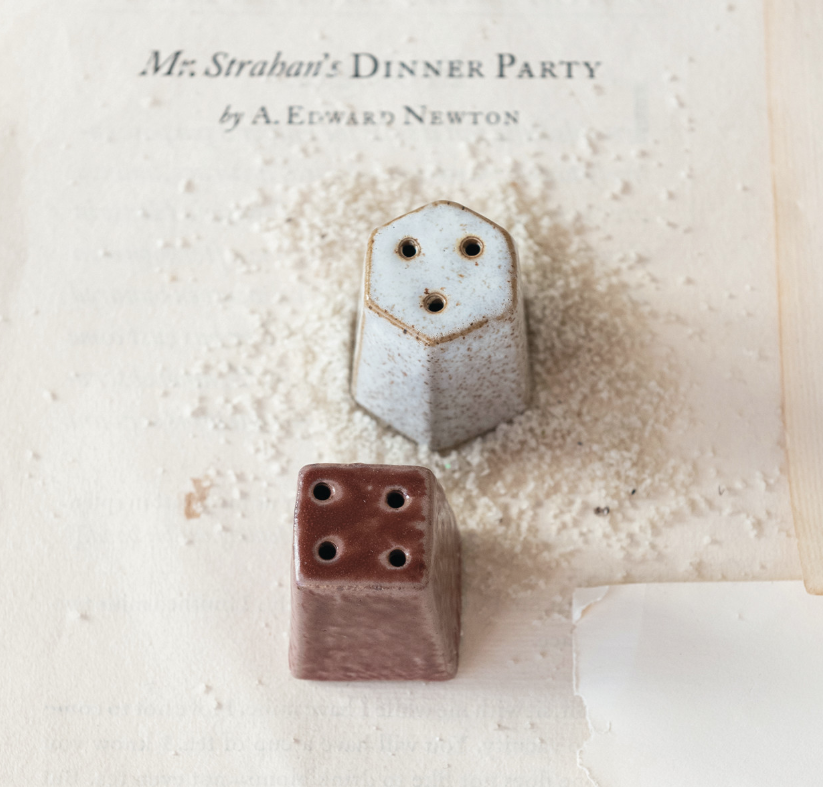 Stoneware Salt and Pepper Shakers w/ Tray