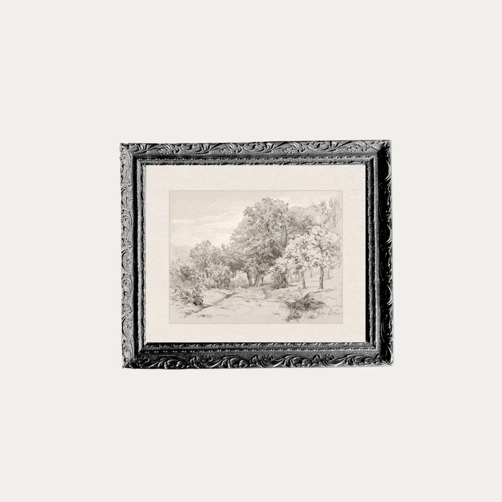5X7-SUMMER-FIELD Summer Field Sketch | French Black Mould Framed Art 5 x 7