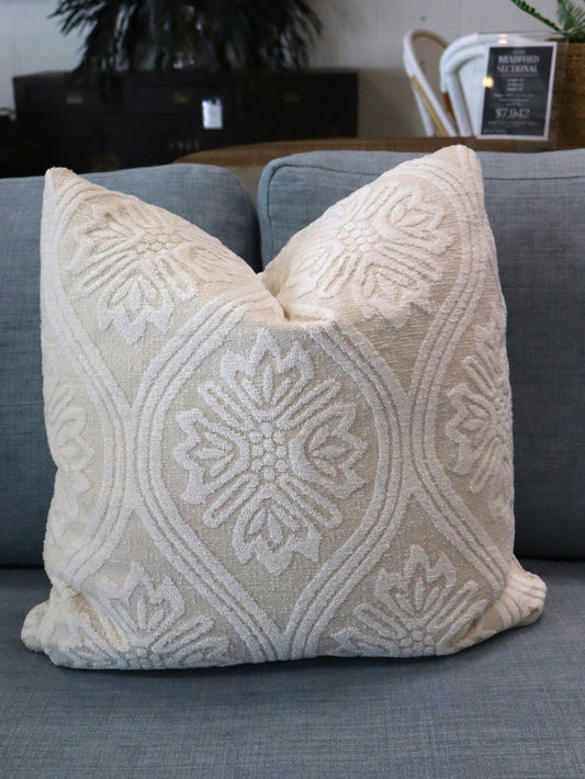 RS - 20" Cream & White Floral Pillow
