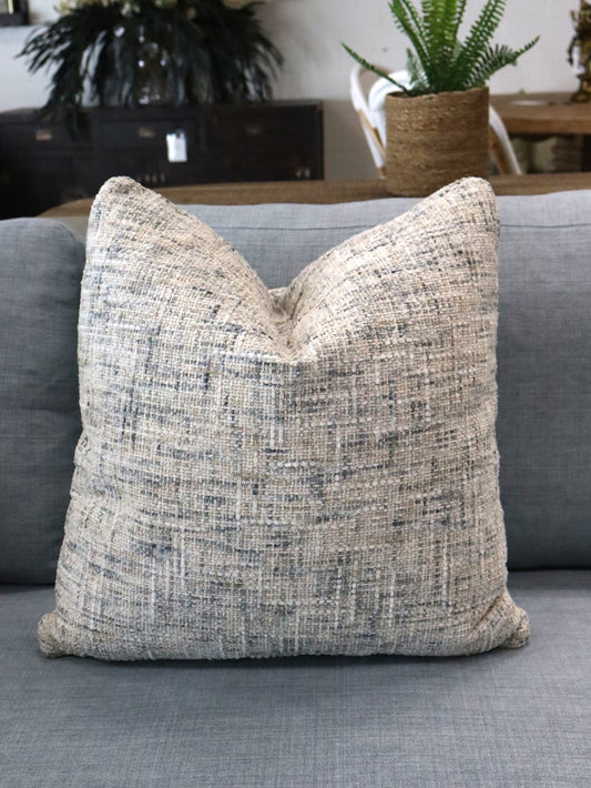 RS - 20" Neutral Cream & Blue Textured Pillow