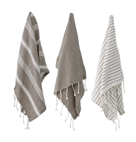 Striped Tea Towels with Tassels, Set of 3