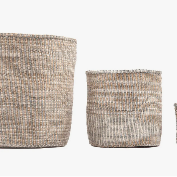 Grey, Natural & White Twist Woven Storage Basket