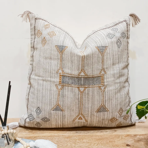 Sabra Silk Inspired Grey Cotton Embroidered Pillow