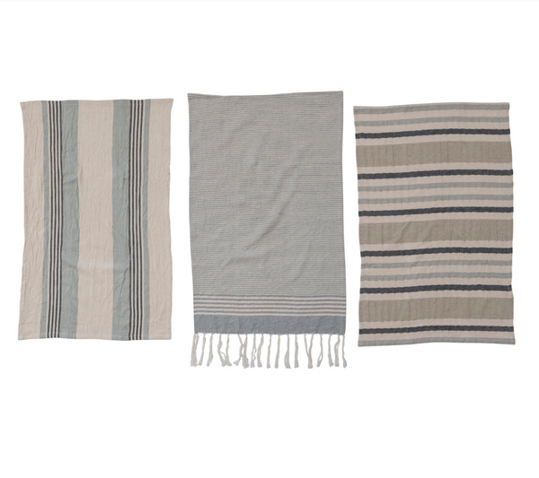 Woven Cotton Tea Towels with Stripes, Set of 3