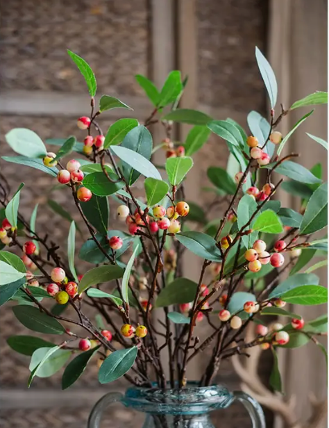 Snow Berry Leaf Stem 28" Tall