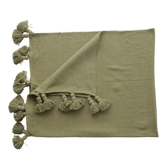 Woven Cotton Throw in Olive