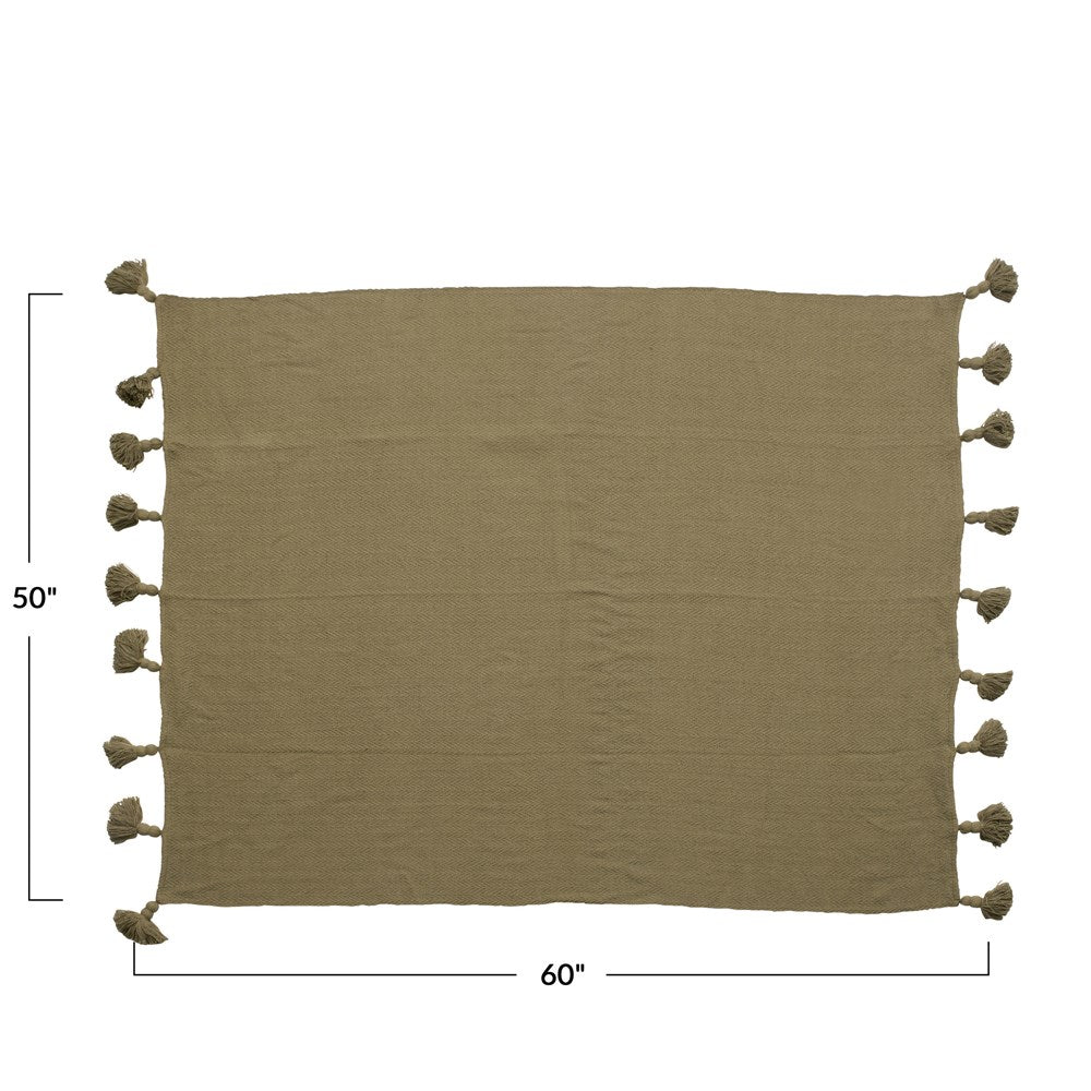 Woven Cotton Throw in Olive